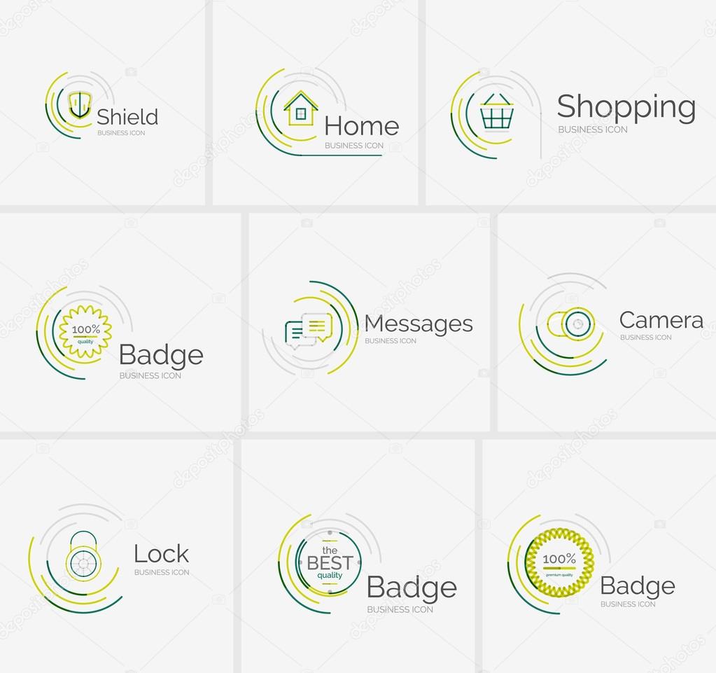 Thin line neat design logo colletion - 9 vector clean modern icons and stamps