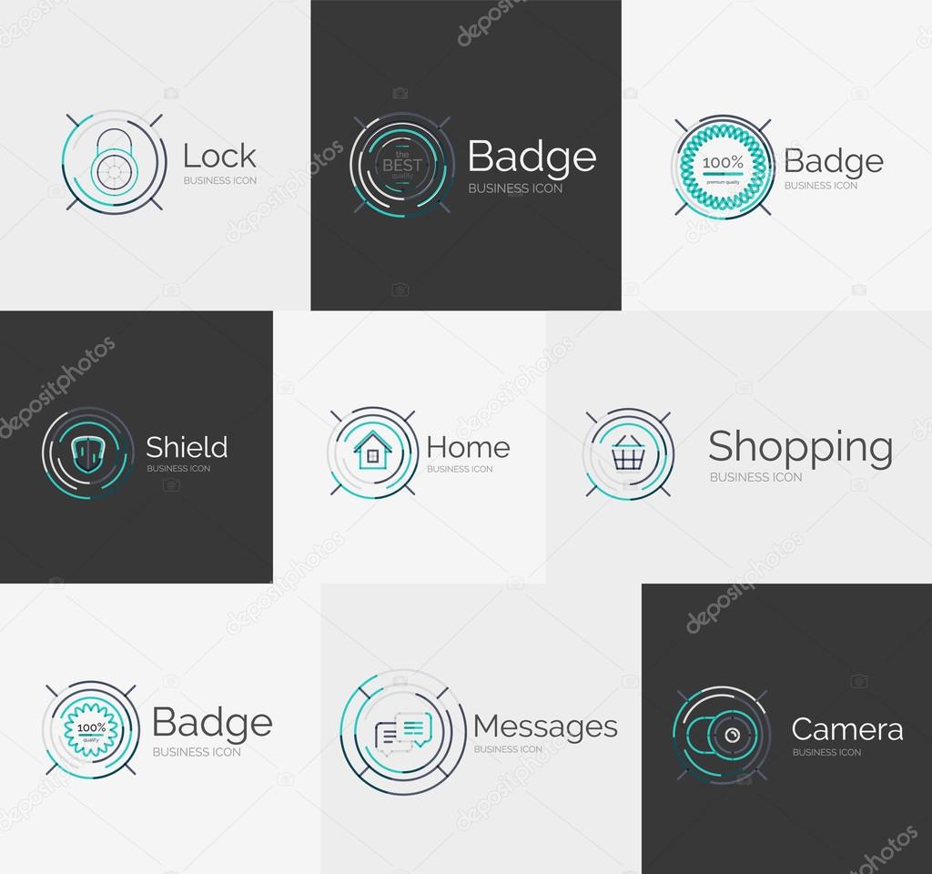 Thin line neat design logo colletion - 9 vector clean modern icons and stamps