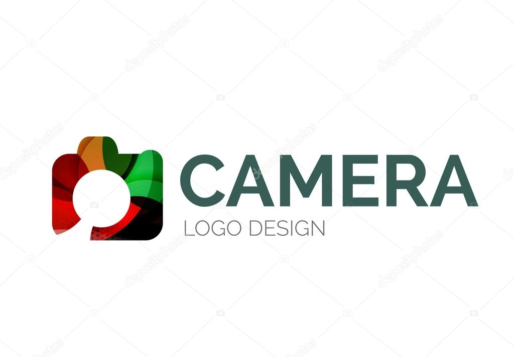 Abstract camera logo design made of color pieces - various geometric shapes