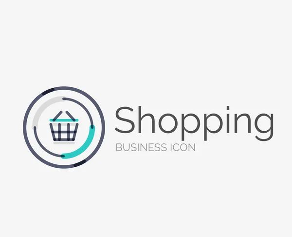 細い線のすっきりとしたデザインのロゴ、ショッピング カート アイコン — ストックベクタ