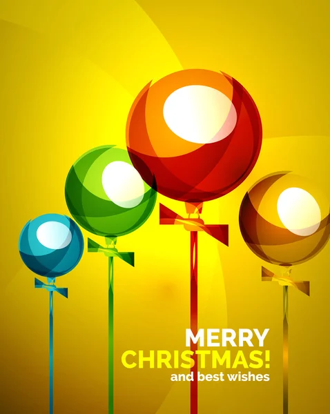 Balões de Natal brilhantes, modelo de cartão de saudação — Vetor de Stock