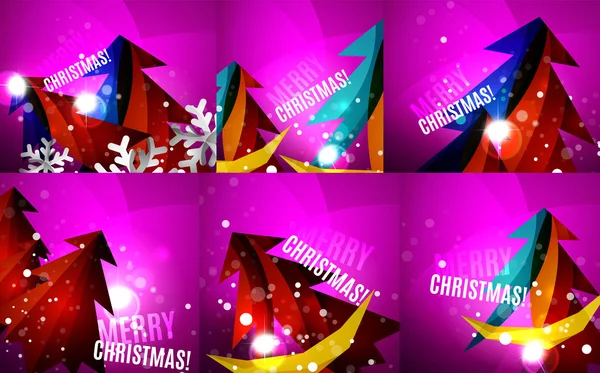 色鮮やかな光沢のあるクリスマス カードのセット — ストックベクタ
