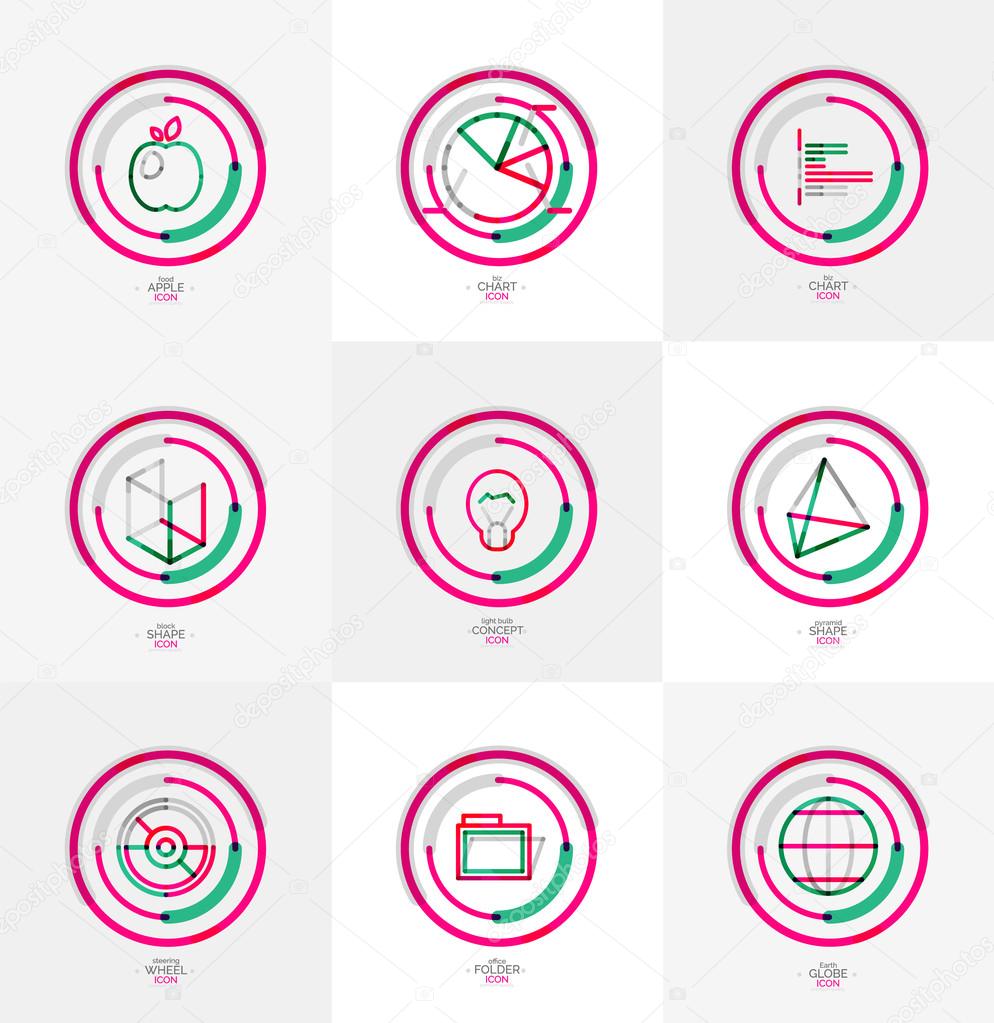 Minimal thin line design web icon set, universal logotypes