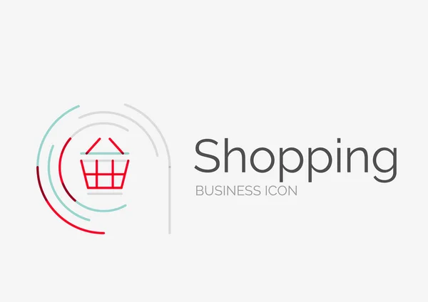 細い線のすっきりとしたデザインのロゴ、ショッピング カート アイコン — ストックベクタ