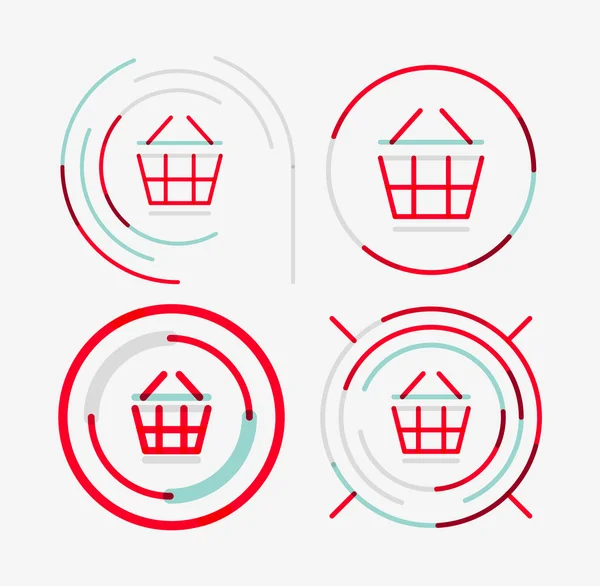 Dunne lijn strak design logo set, winkelen kar pictogram — Stockvector