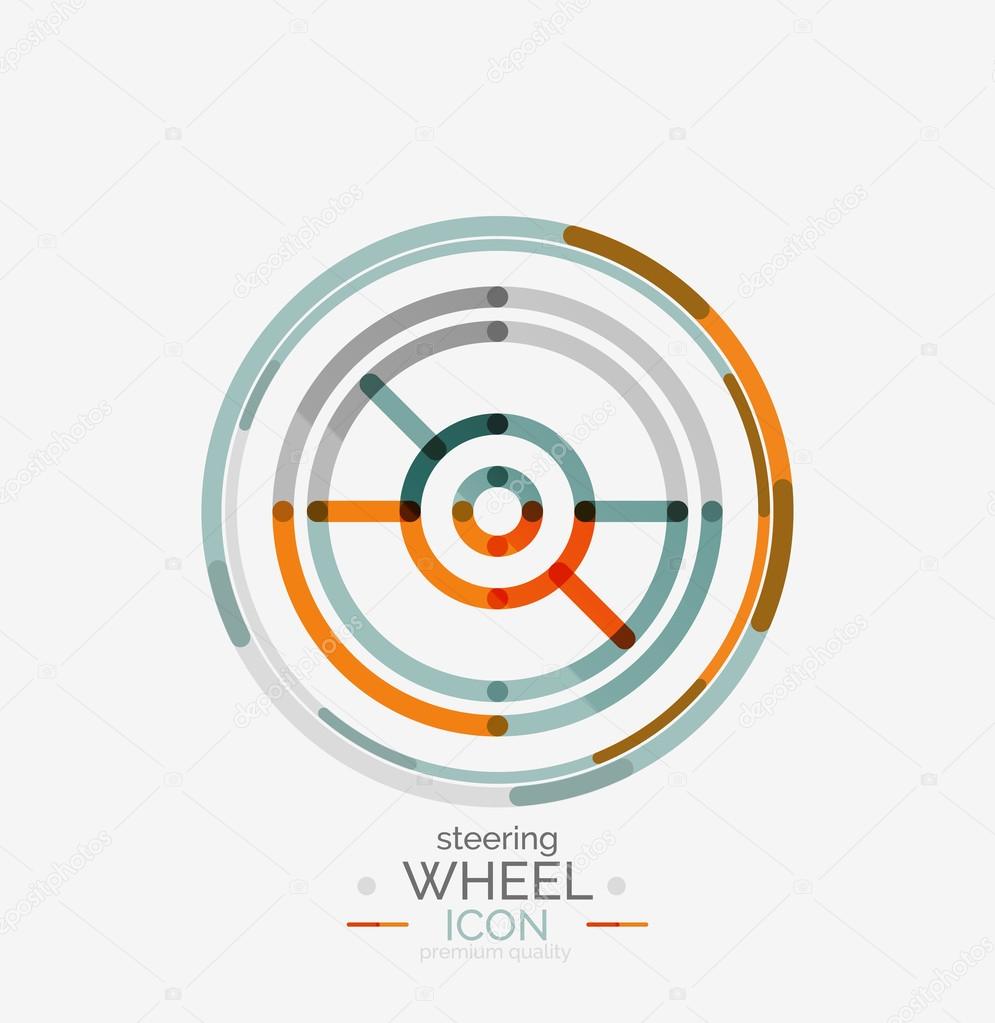 Car steering wheel icon, minimal line design, stamp