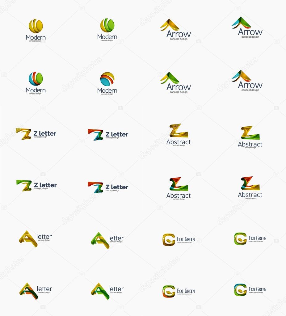 Modern company logo set, clean glossy design. Abstract shape made of color overlapping wave pieces