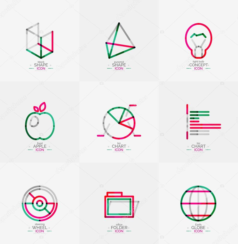 Minimal thin line design web icon set, universal logotypes