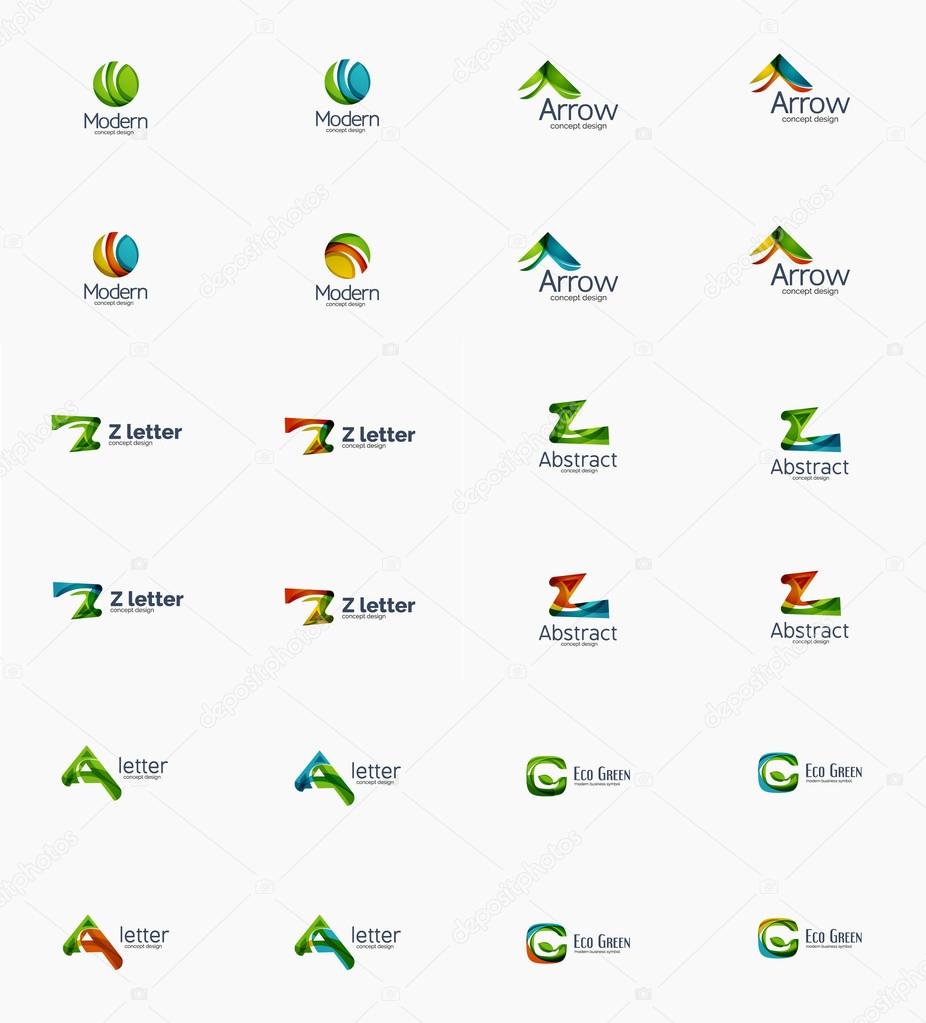 Modern company logo set, clean glossy design. Abstract shape made of color overlapping wave pieces