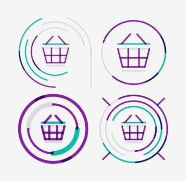 İnce çizgi zarif tasarım logo koymak, alışveriş sepeti simgesini