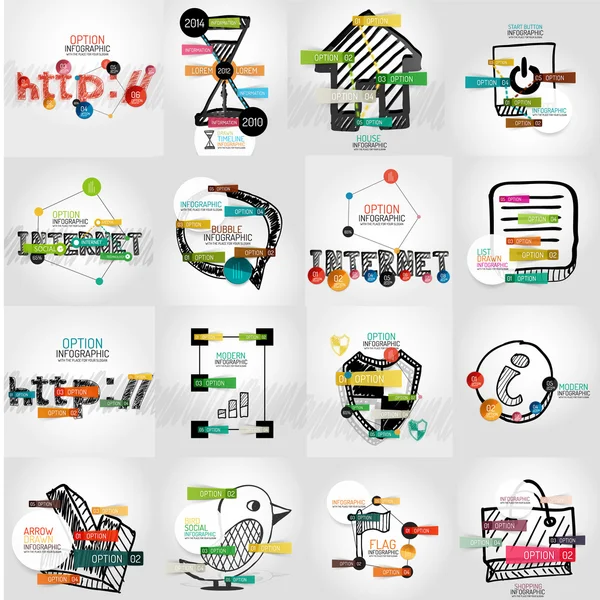 Hand-drawn vector symbols with infographic elements — Stock Vector
