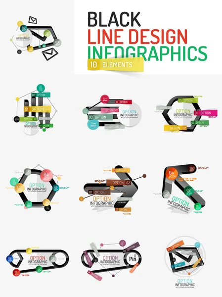 Conjunto de infografías web de oficina de diseño de línea mínima — Archivo Imágenes Vectoriales