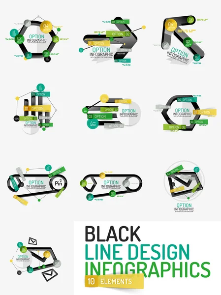 Conjunto de infografías web de oficina de diseño de línea mínima — Archivo Imágenes Vectoriales