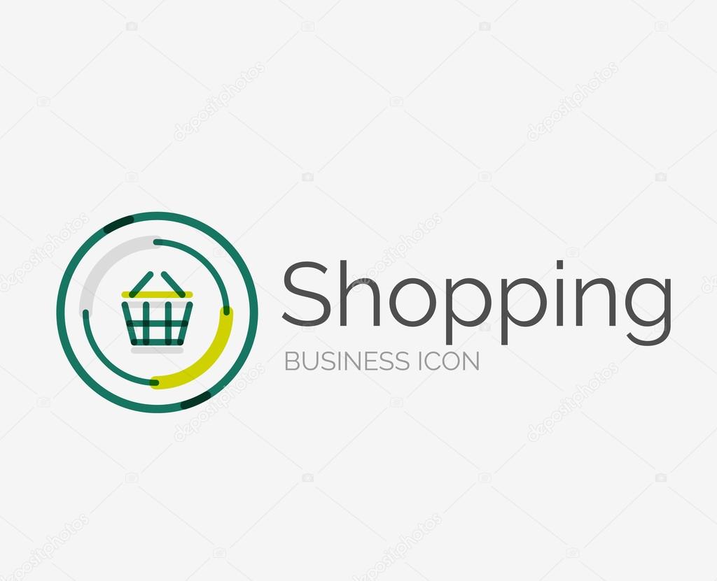 Thin line neat design logo, clean modern concept, shopping cart icon