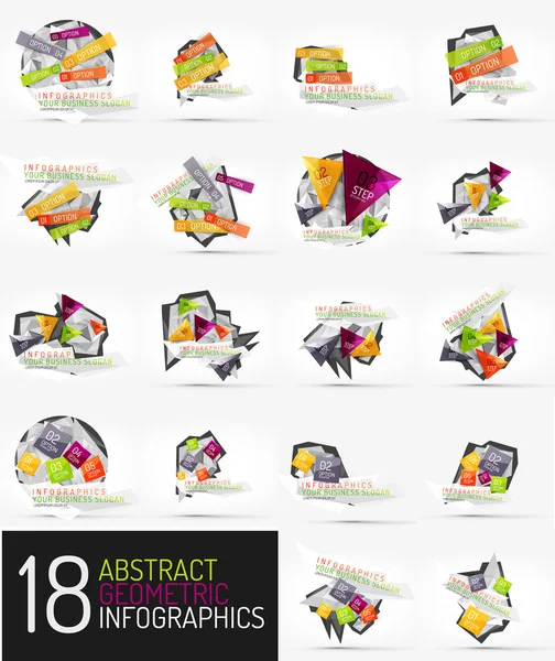 Set of modern polygonal origami paper infographics — Stock Vector