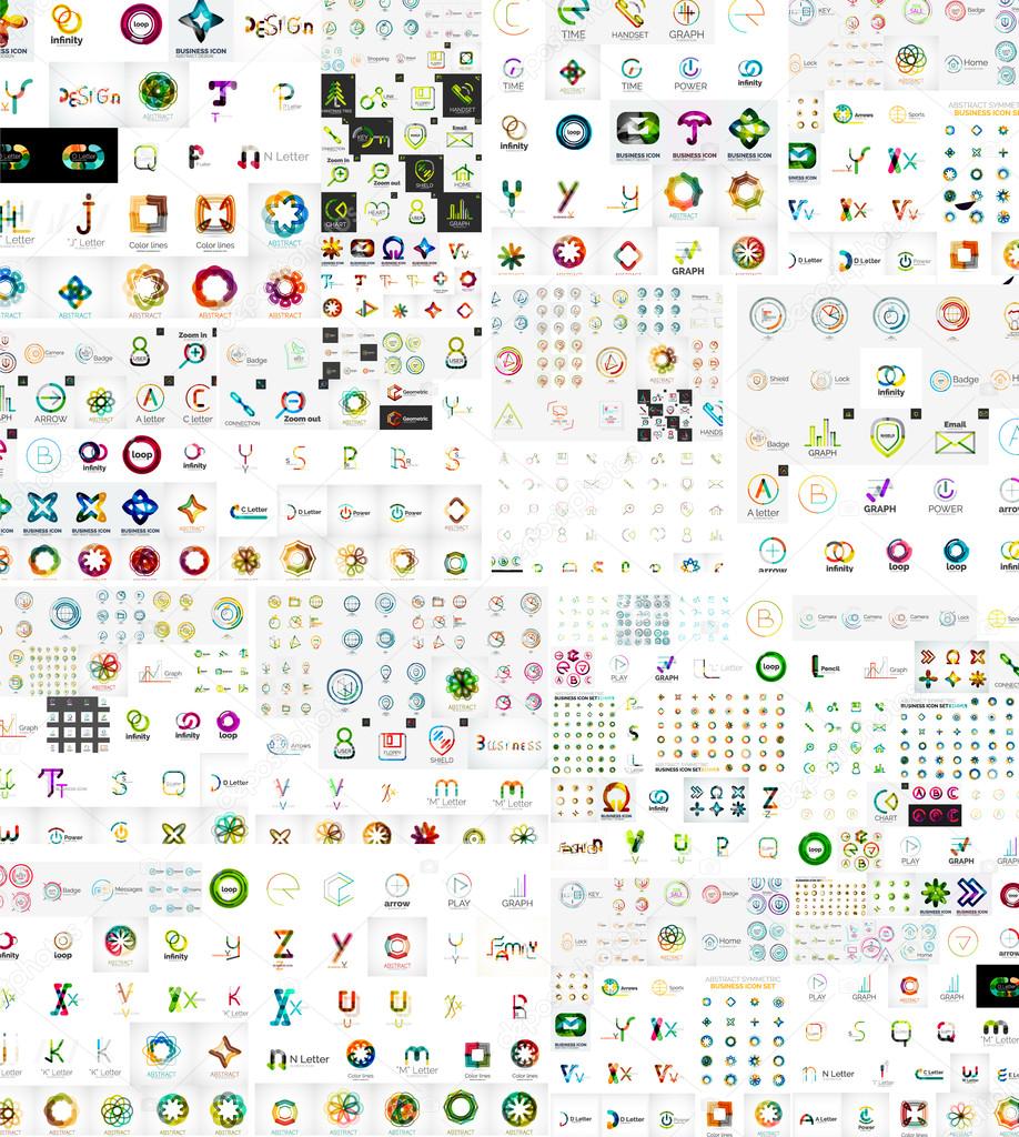 Vector abstract company logos mega collection, loops, concepts swirls waves
