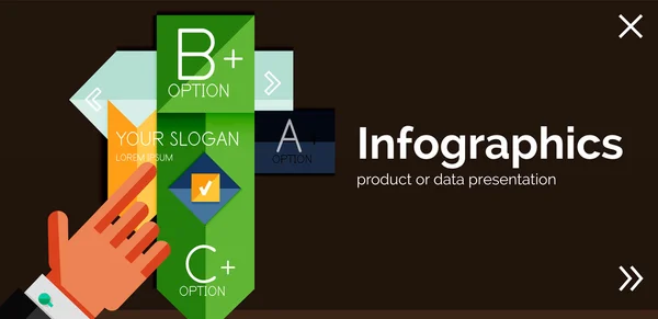 Bannière de conception plate infographique avec les mains — Image vectorielle