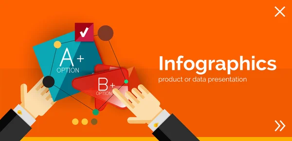 Banner de design plano infográfico com mãos —  Vetores de Stock