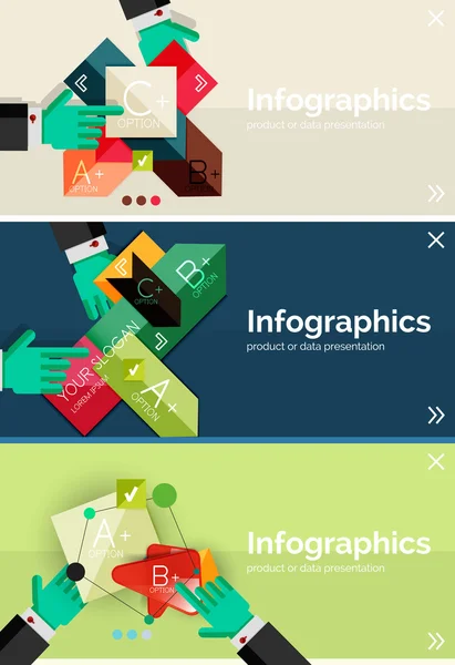 हाथों से इन्फोग्राफिक फ्लैट डिजाइन बैनर का सेट — स्टॉक वेक्टर