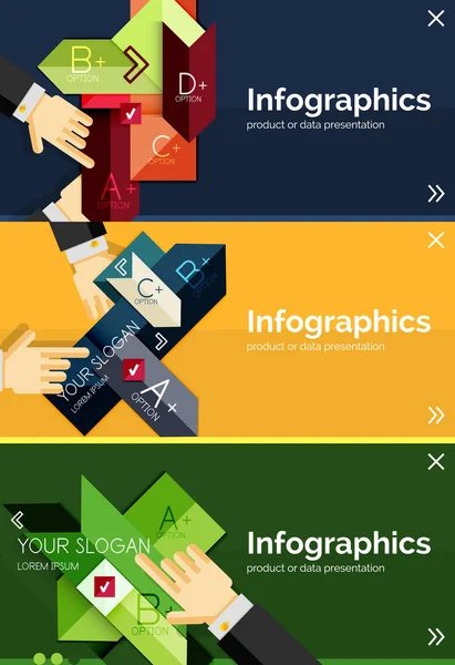 Conjunto de banner de design plano infográfico com mãos —  Vetores de Stock