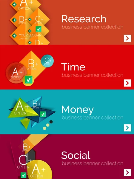 Set di banner di design piatto infografico con diagramma geometrico — Vettoriale Stock