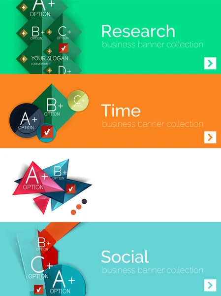 Set di banner di design piatto infografico con diagramma geometrico — Vettoriale Stock