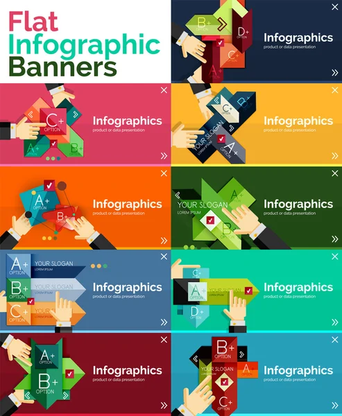 Conjunto de banner de diseño plano infográfico con manos — Archivo Imágenes Vectoriales