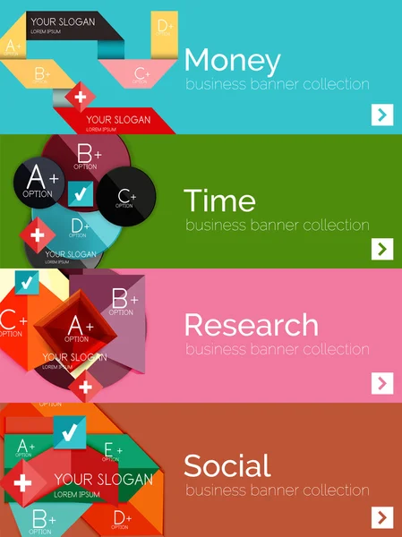 Ensemble de bannière infographique en papier design plat — Image vectorielle