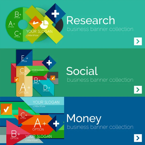 フラットなデザイン ペーパー インフォ グラフィック バナー セット — ストックベクタ