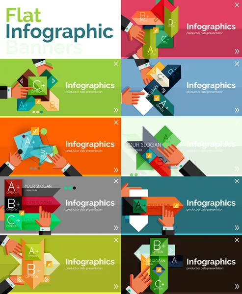 Set of infographic flat design banner with hands — Stock Vector