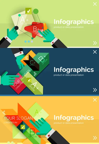 Conjunto de banner de diseño plano infográfico con manos — Archivo Imágenes Vectoriales