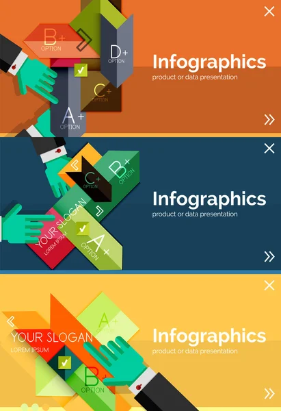 Conjunto de banner de diseño plano infográfico con manos — Archivo Imágenes Vectoriales