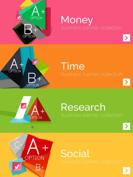 Conjunto de banners infográficos de diseño plano con diagrama geométrico — Vector de stock