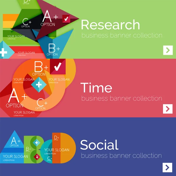 Banderas de infografía vectorial de diseño plano con infografías geométricas — Archivo Imágenes Vectoriales