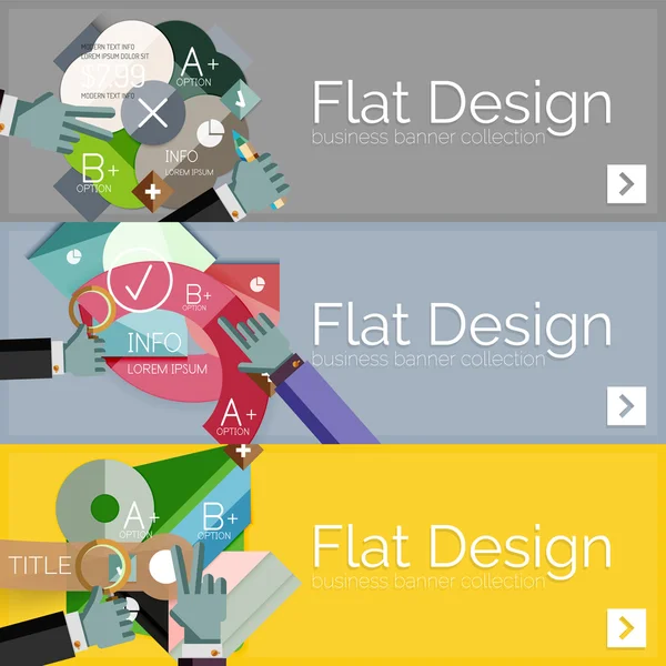 Bandiere infografiche vettoriali a design piatto con infografica geometrica — Vettoriale Stock