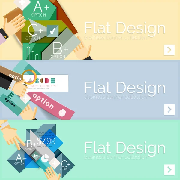 Banderas de infografía vectorial de diseño plano con infografías geométricas — Archivo Imágenes Vectoriales