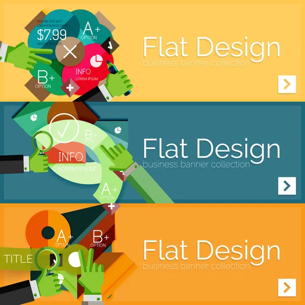 Banderas de infografía vectorial de diseño plano con infografías geométricas — Archivo Imágenes Vectoriales