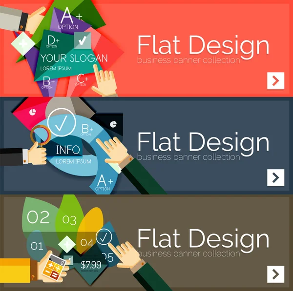 Bandeiras infográficas vetoriais de design plano com infográficos geométricos — Vetor de Stock