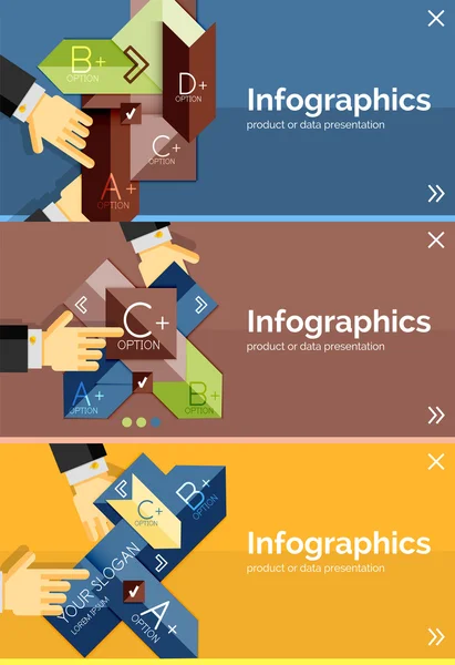 Set of infographic flat design banner with hands — Stock Vector