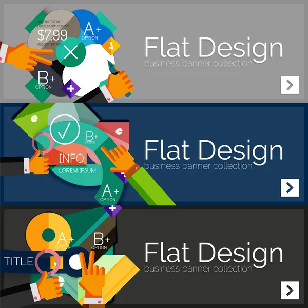 Bannières infographiques vectorielles de conception plate avec infographies géométriques — Image vectorielle