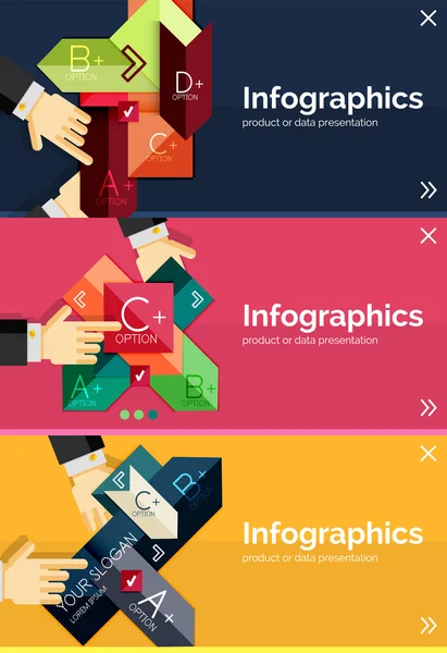 Conjunto de banner de design plano infográfico com mãos — Vetor de Stock