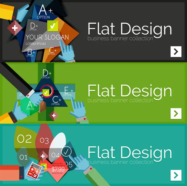 Banderas de infografía vectorial de diseño plano con infografías geométricas — Archivo Imágenes Vectoriales