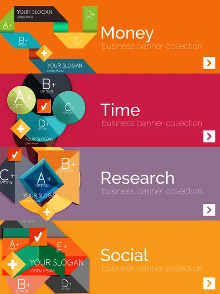 평면 디자인 종이 infographic 배너 세트 — 스톡 벡터
