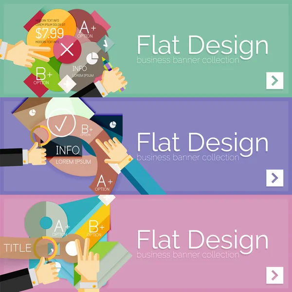 Bandiere infografiche vettoriali a design piatto con infografica geometrica — Vettoriale Stock