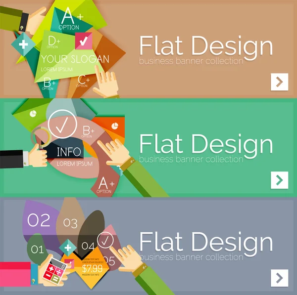 Banderas de infografía vectorial de diseño plano con infografías geométricas — Vector de stock