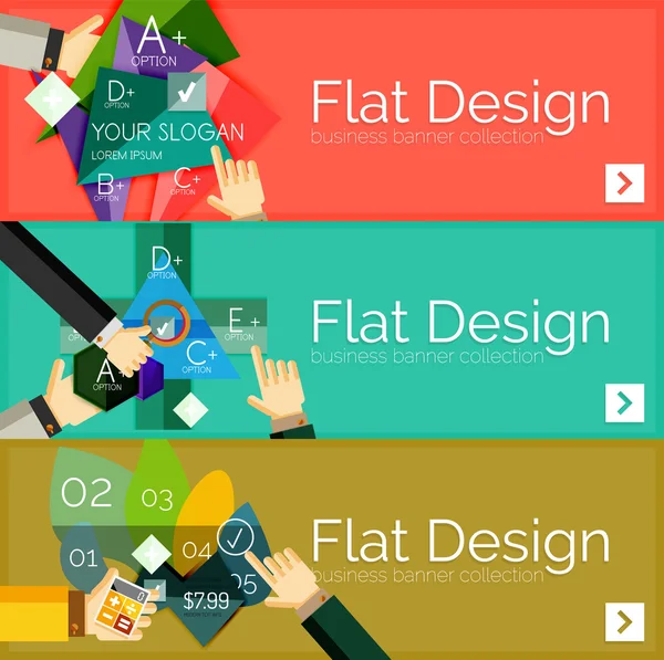 Bandiere infografiche vettoriali a design piatto con infografica geometrica — Vettoriale Stock