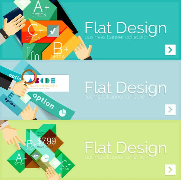 Bandiere infografiche vettoriali a design piatto con infografica geometrica — Vettoriale Stock