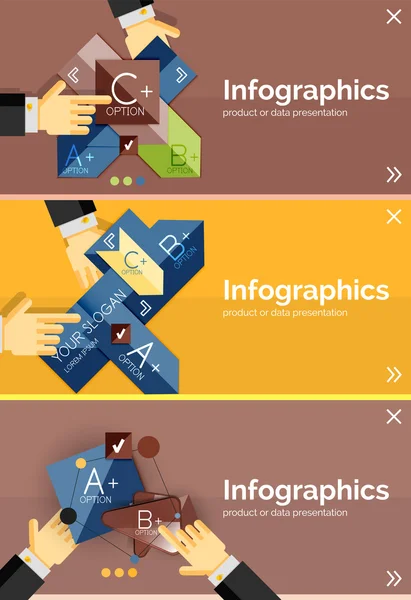 Conjunto de banner de design plano infográfico com mãos — Vetor de Stock