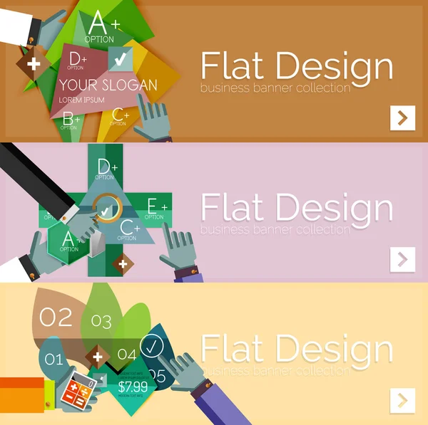 Banderas de infografía vectorial de diseño plano con infografías geométricas — Archivo Imágenes Vectoriales