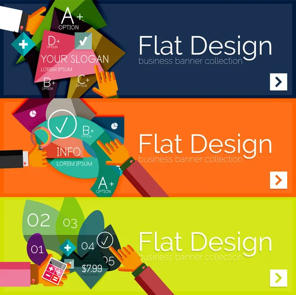 Bannières infographiques vectorielles de conception plate avec infographies géométriques — Image vectorielle